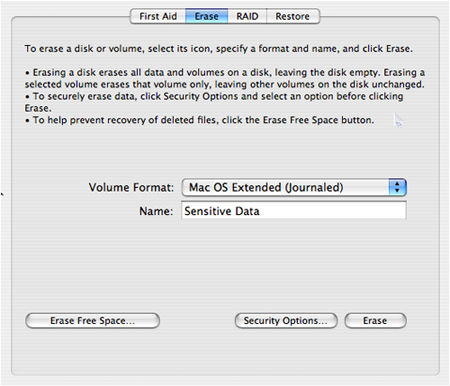 Disk Utility - Erase