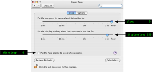 Energy Saver -> Sleep Options vs pmset