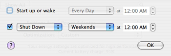 Energy Saver -> Options-> Schedule Repeating Weekends