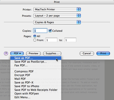 Mac OS X - Print - Save as PDF