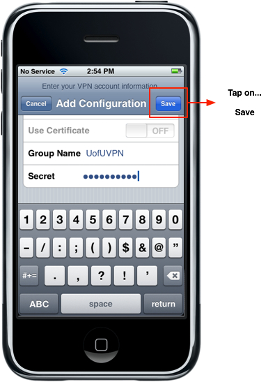 iPHone - VPN -> IPSec -> Save