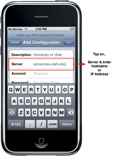 iPhone - VPN Server Hostname or IP Address