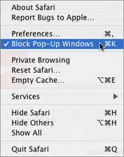 Safari Menu with Block Pop-Up Windows Highlighted