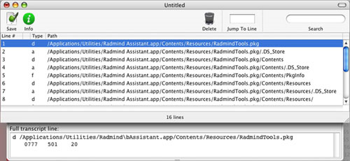 Sample Radmind Transcript Editor Window