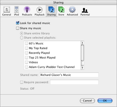 iTunes -> Preferences -> Sharing