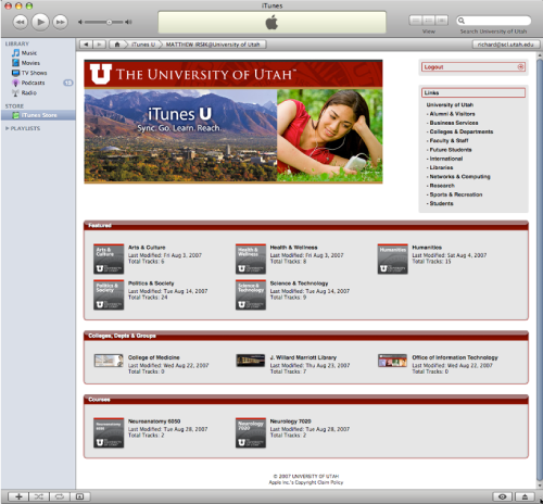 University of Utah - iTunes U Welcome Page