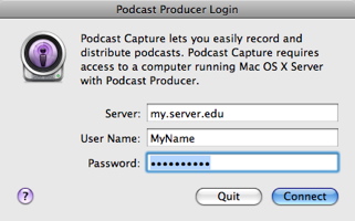 Podcast Capture - Login Window