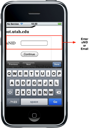 iPhone - hotspot enter uNID