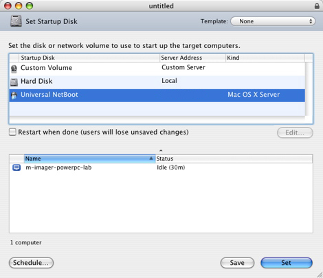 Remote Desktop - Manage - Set Startup Disk Dialog