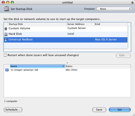 Remote Desktop - Manage - Set Startup Disk Dialog
