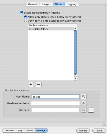 NeBoot - Settings - NetBoot Filters