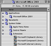 Special Items : Applications : Microsoft Office 2001 folder