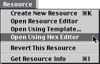 Resource menu w/ Open Using Hex Editor Selected